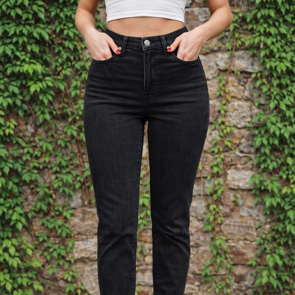 GRLFRND Black Denim Piper Super High Rise Stretch Crop Jeans, 28